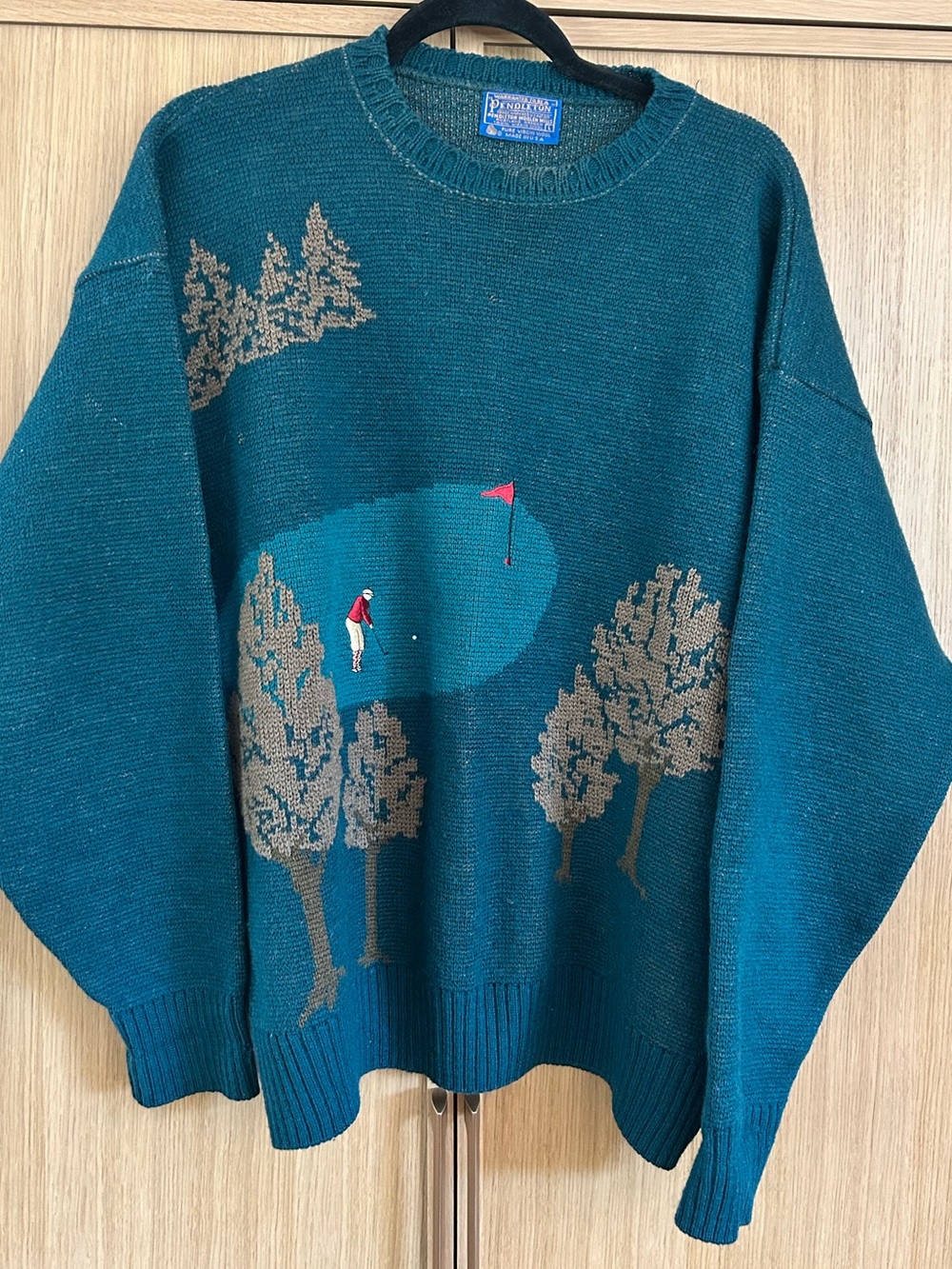 Vintage Pendleton Golf Scene Sweater Pure Virgin Wool